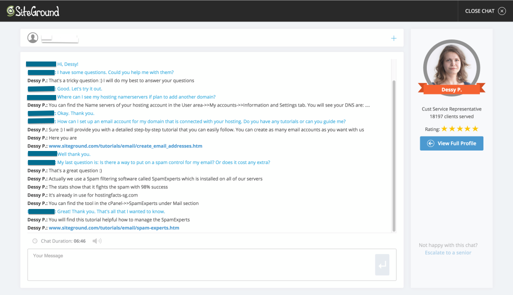 SiteGround Support Chat