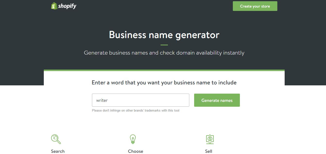 Shopify business name generator