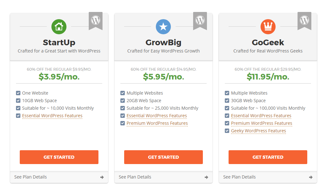 SiteGround plans & pricing