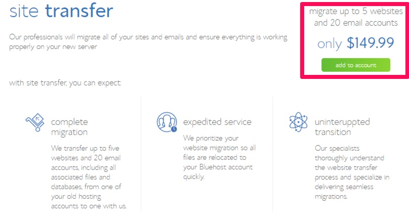 Bluehost site transfer