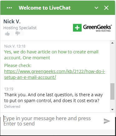 GreenGeeks support