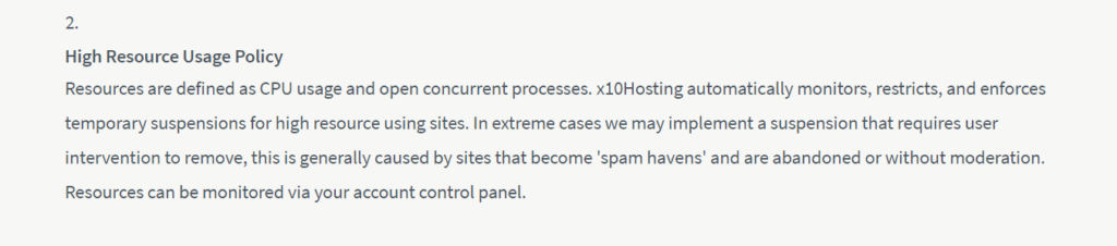 x10Hosting Restrictions