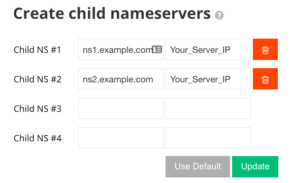 child nameserver creation