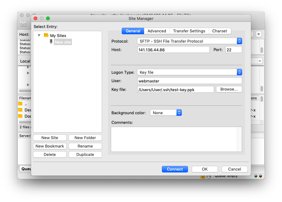 filezilla server sftp port 22