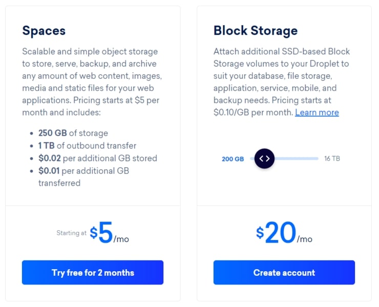 DigitalOcean storage pricing