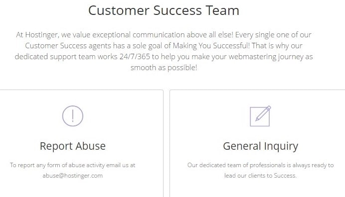 Hostinger customer support page