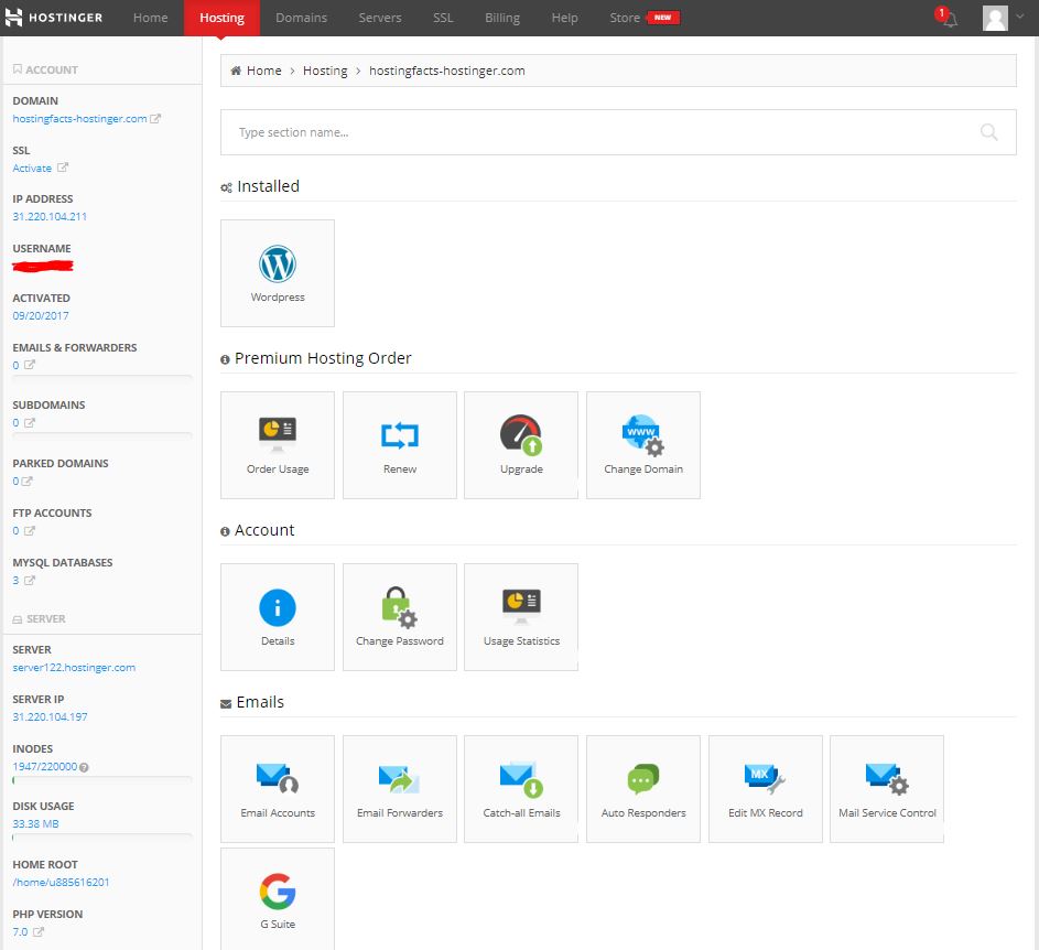 Hostinger h-panel