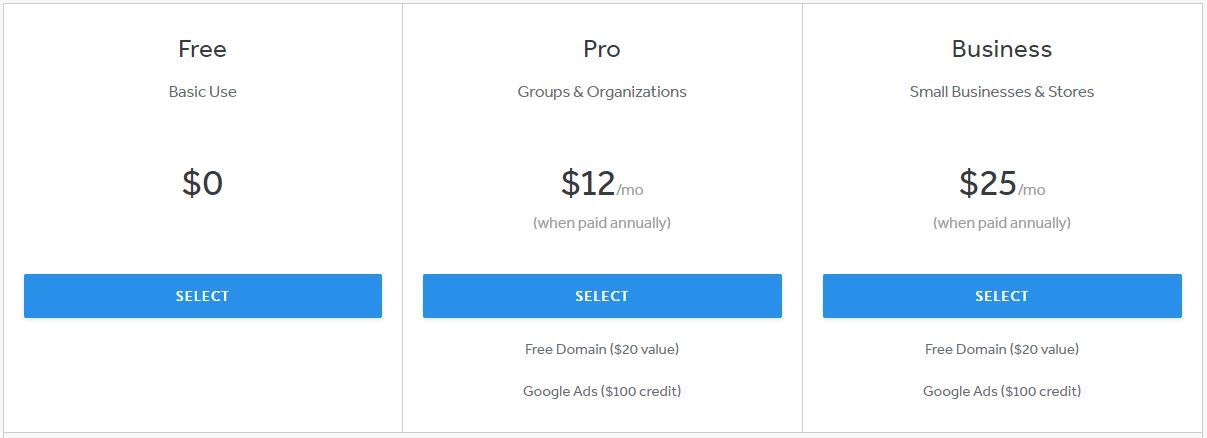Weebly Preise und Pläne