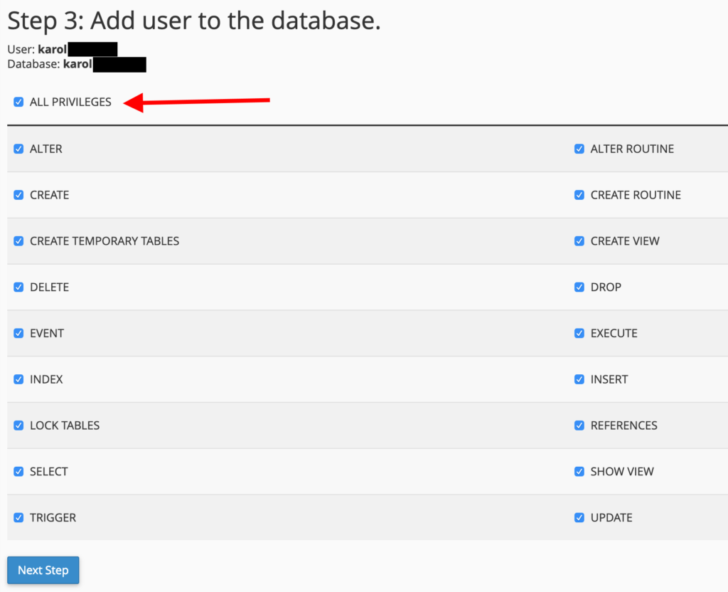 database privileges