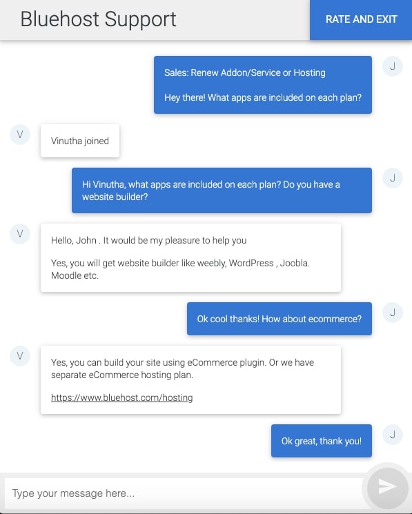 Bluehost customer service live chat