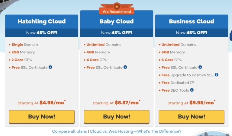HostGator Cloud Plans and Pricing