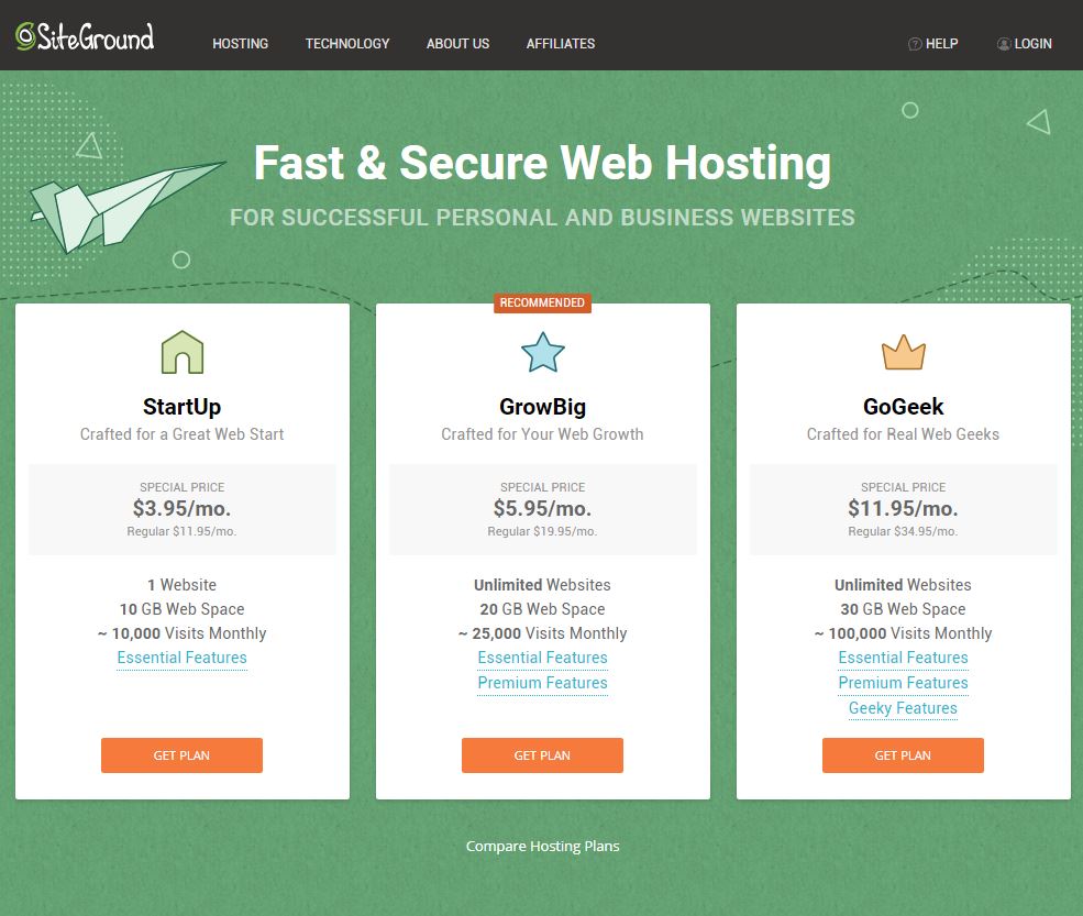 Web Hosting Comparison Chart