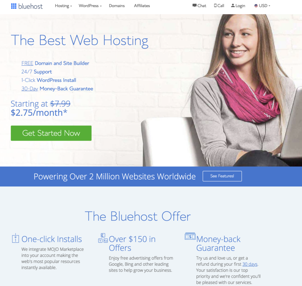 Página de inicio de Bluehost