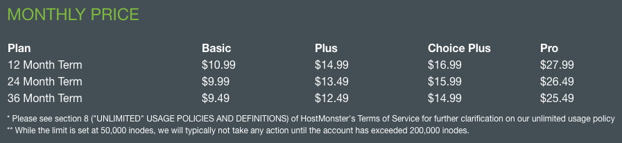 HostMonster renewal pricing doubles after the first term.