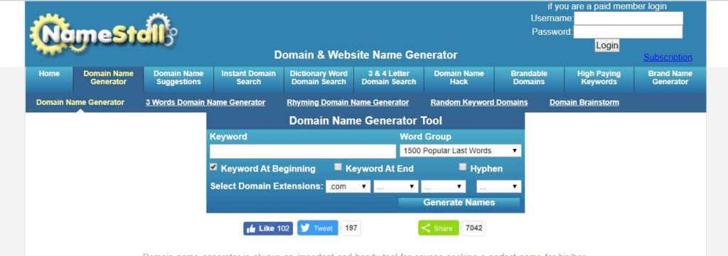 namestall domain name generator