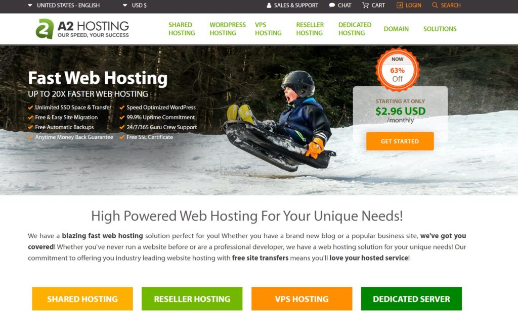 a2 hosting homepage