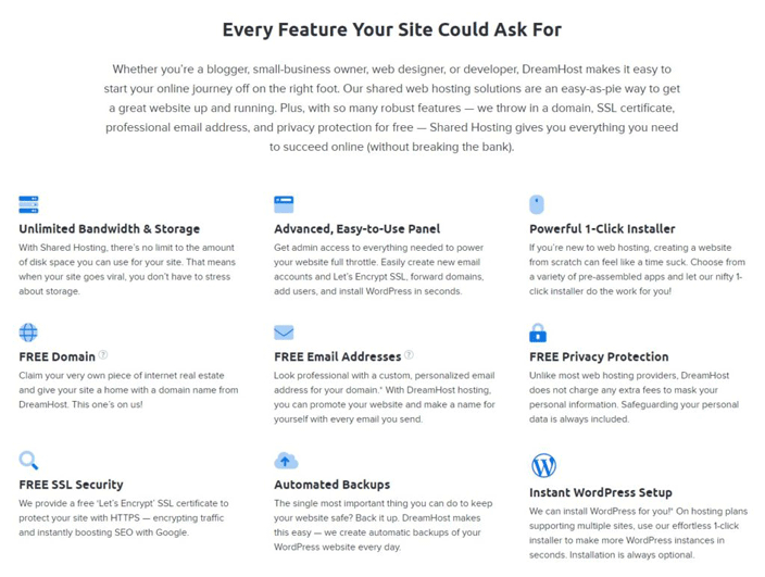 DreamHost features