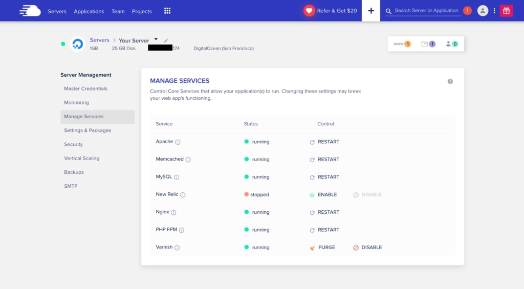 Cloudways backend admin panel