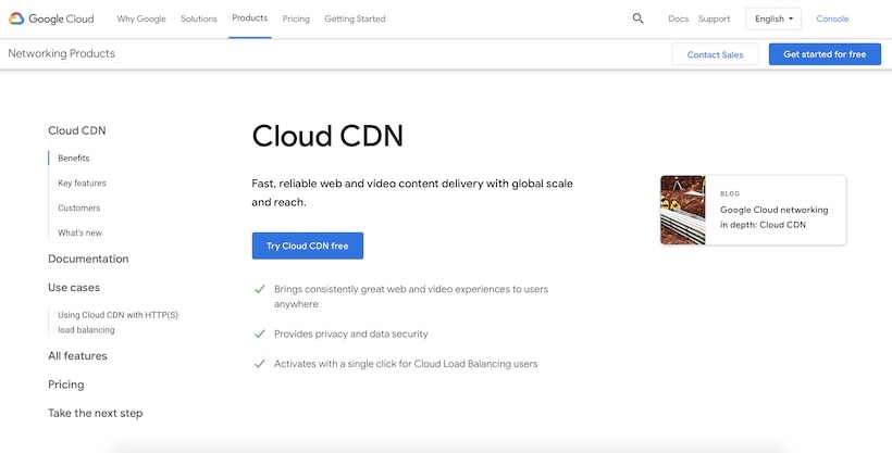 Google Cloud CDN Front Page