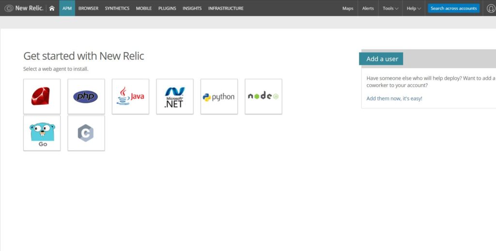 New Relic setup page