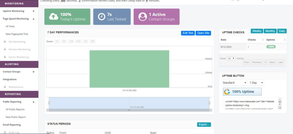 StatusCake interface