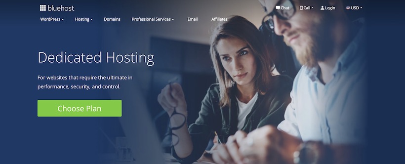 BlueHost Dedicated Hosting Homepage