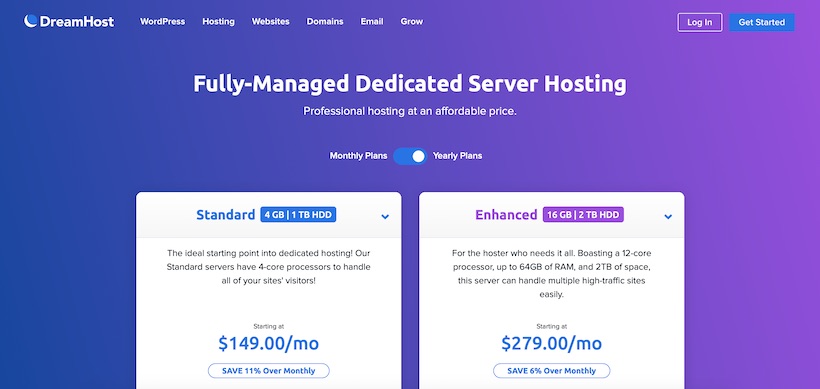 DreamHost Dedicated Hosting Homepage
