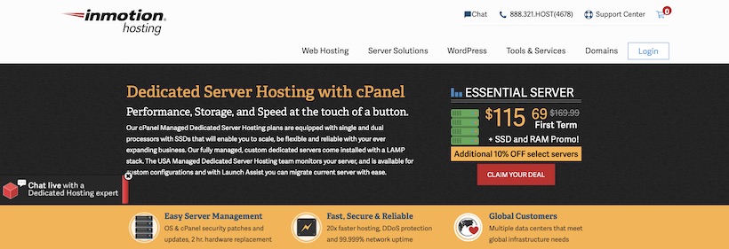 InMotion Dedicated Hosting Homepage