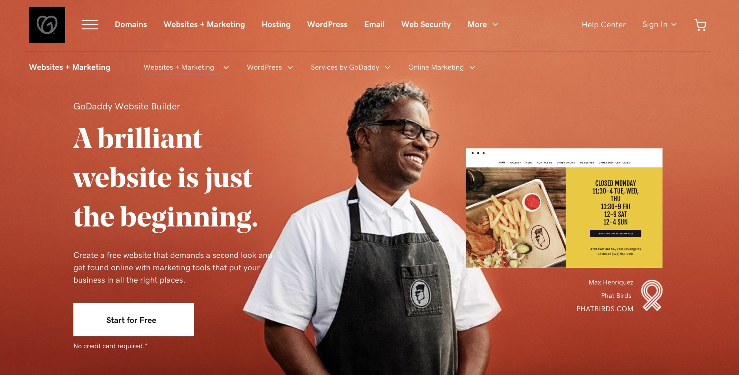 GoDaddy website builder homepage screenshot