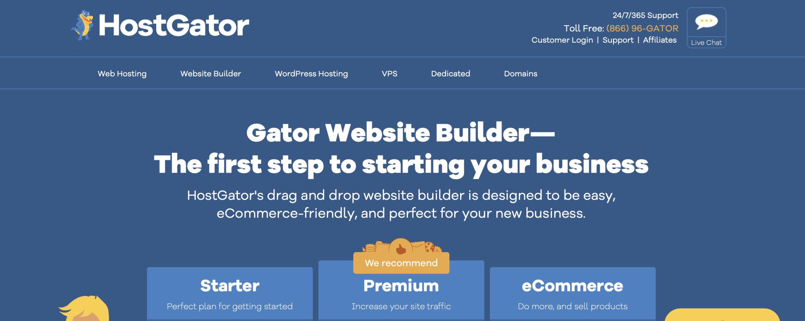 HostGator website builder homepage screenshot