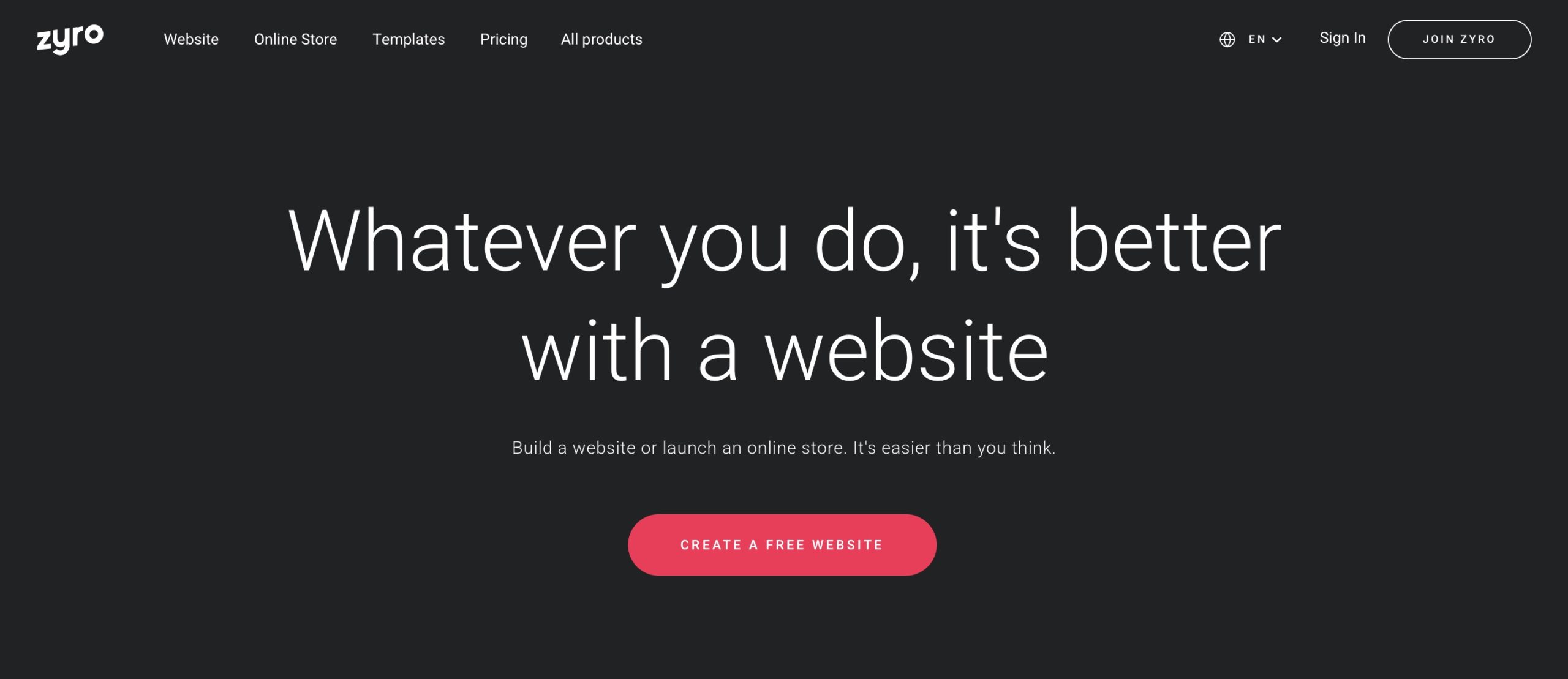 Zyro website builder homepage screenshot