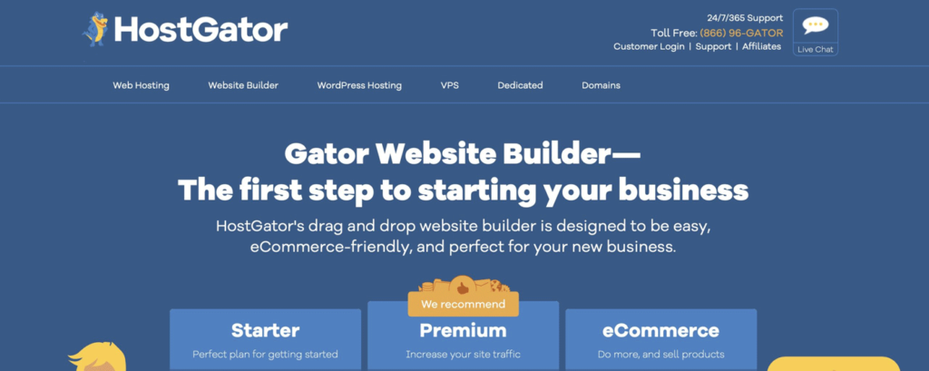 HostGator website builder homepage