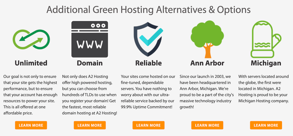 A2 Hosting Green Web Hosting display