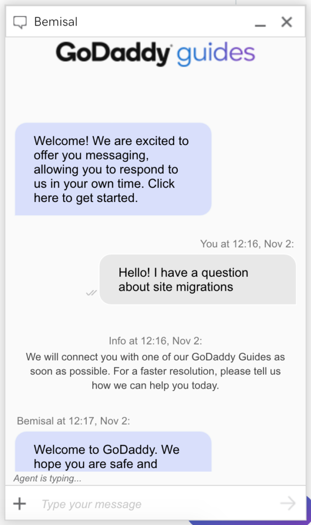 HostingFacts GoDaddy Review live chat test