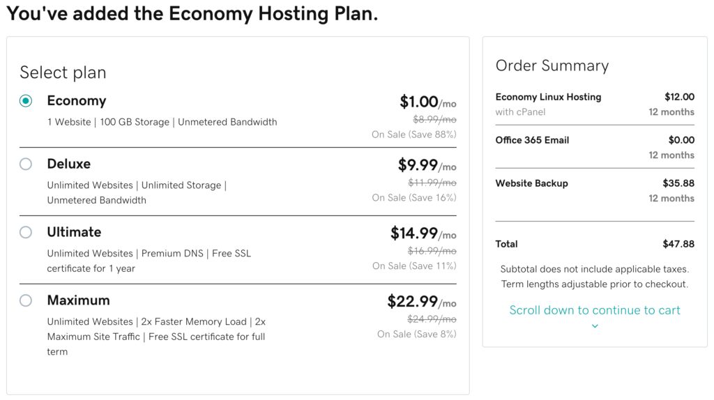 HostingFacts GoDaddy review plan length